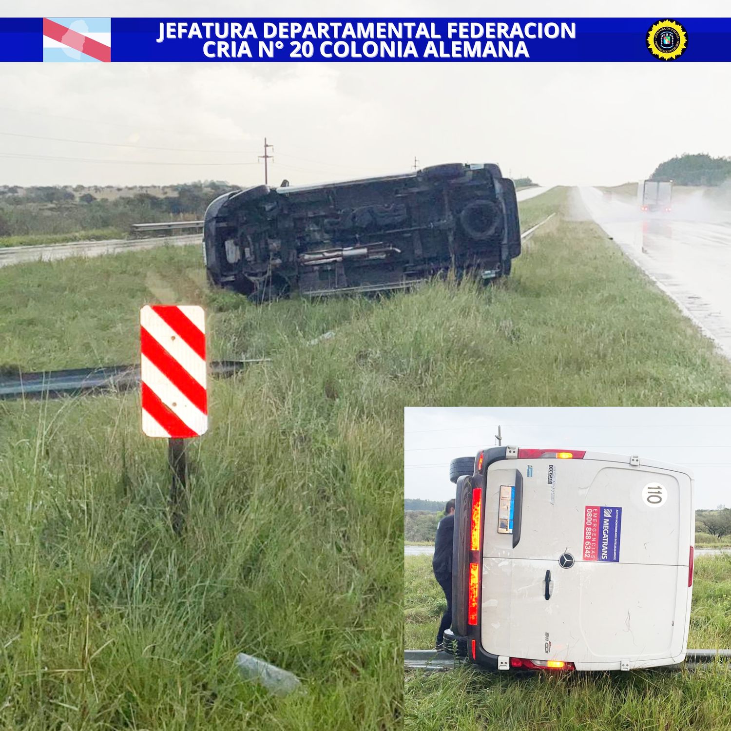 Un vehículo volcó en la autovía Artigas debido a las condiciones climáticas