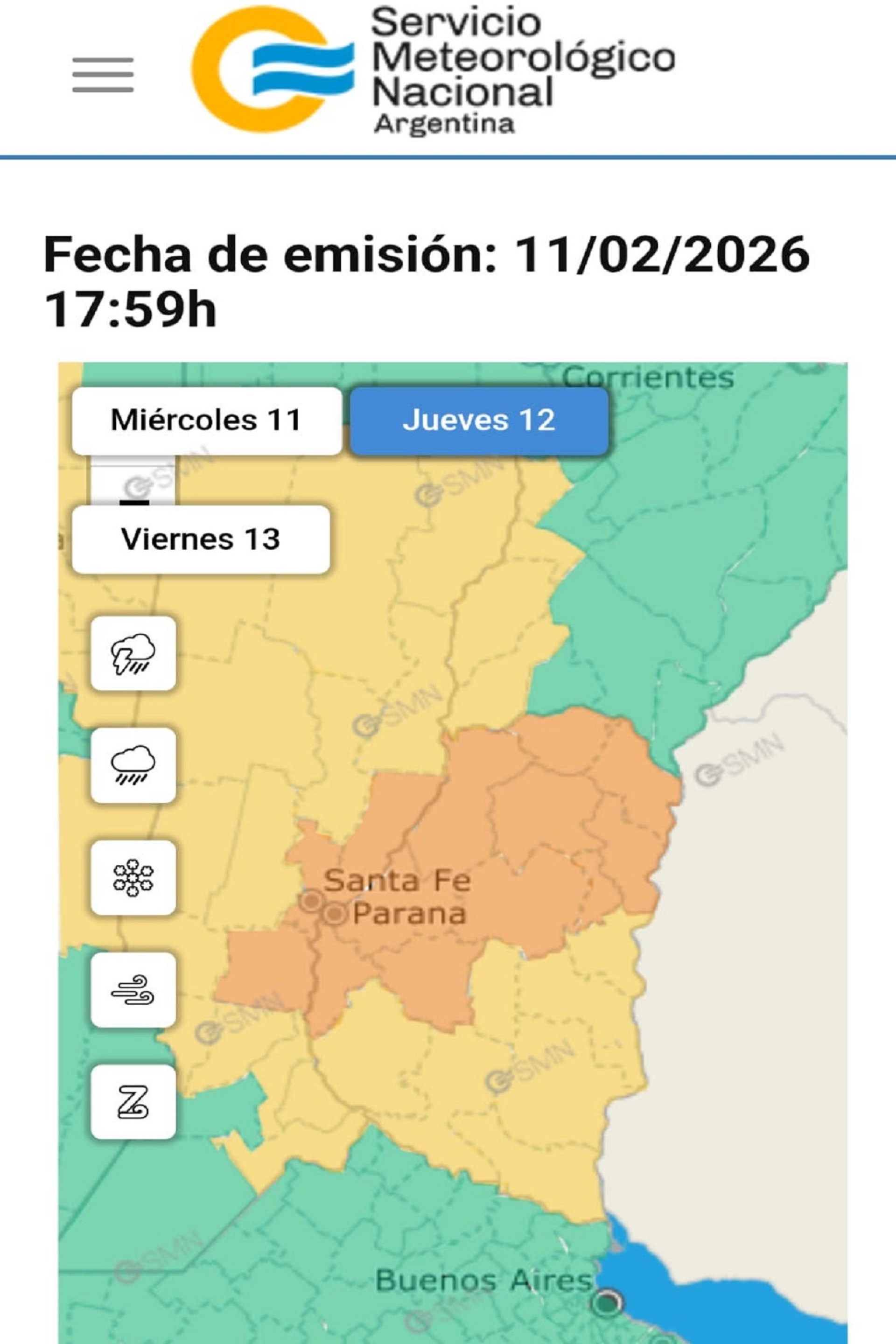 Alerta meteorológica por tormentas fuertes para este jueves