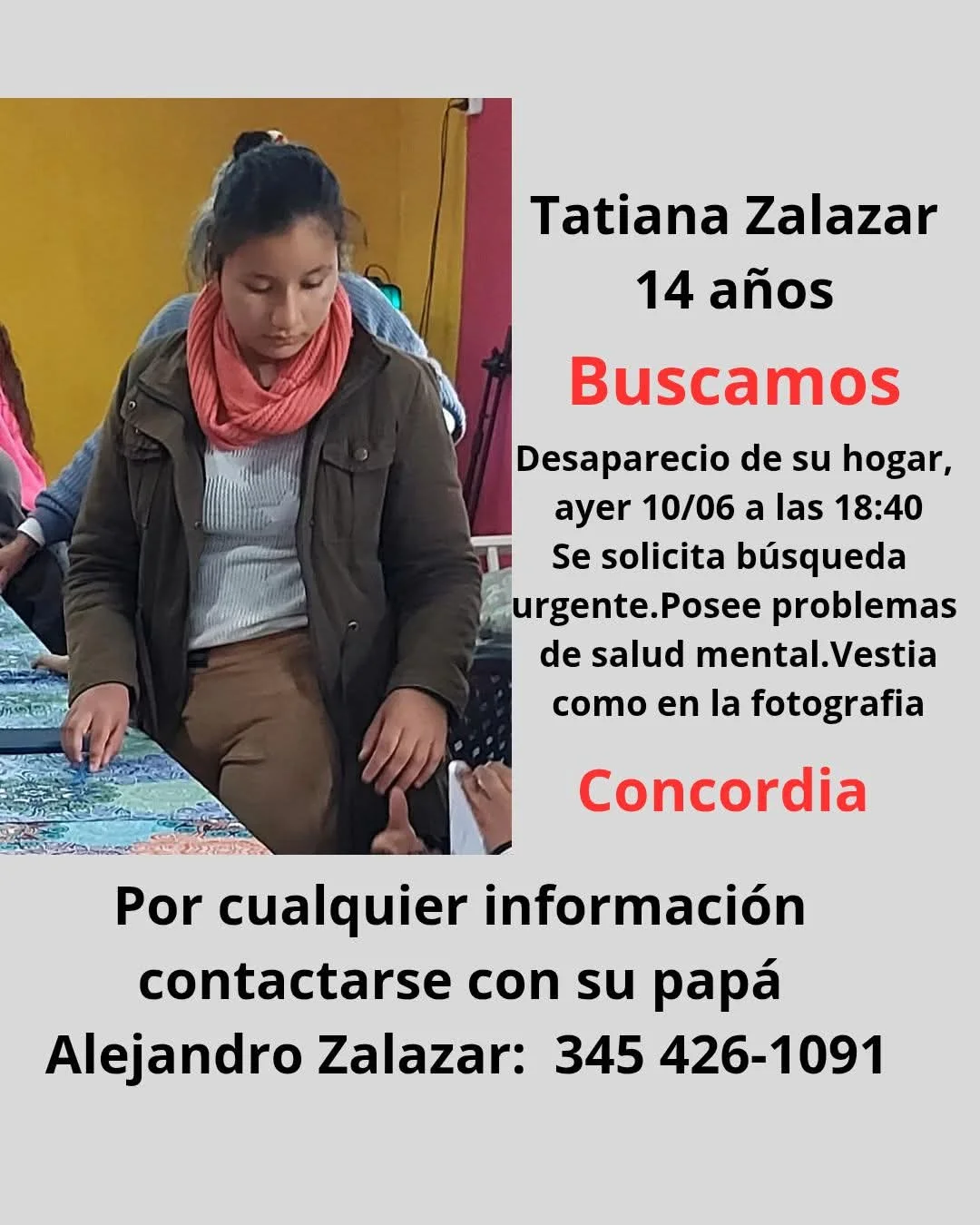 Preocupación en Concordia por la desaparición de una adolescente de 14 años