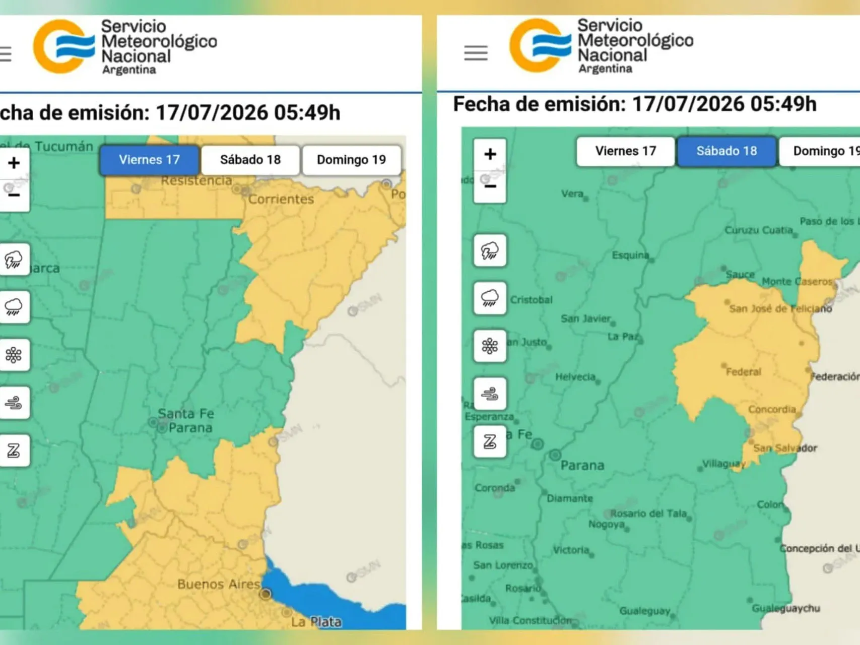 El Servicio Meteorológico emitió un alerta amarillo por tormentas para Entre Ríos
